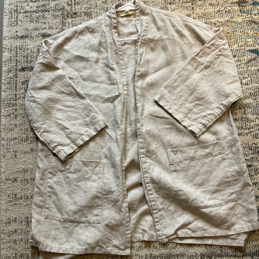 Eileen Fisher Cream Kimono Linen Robe
